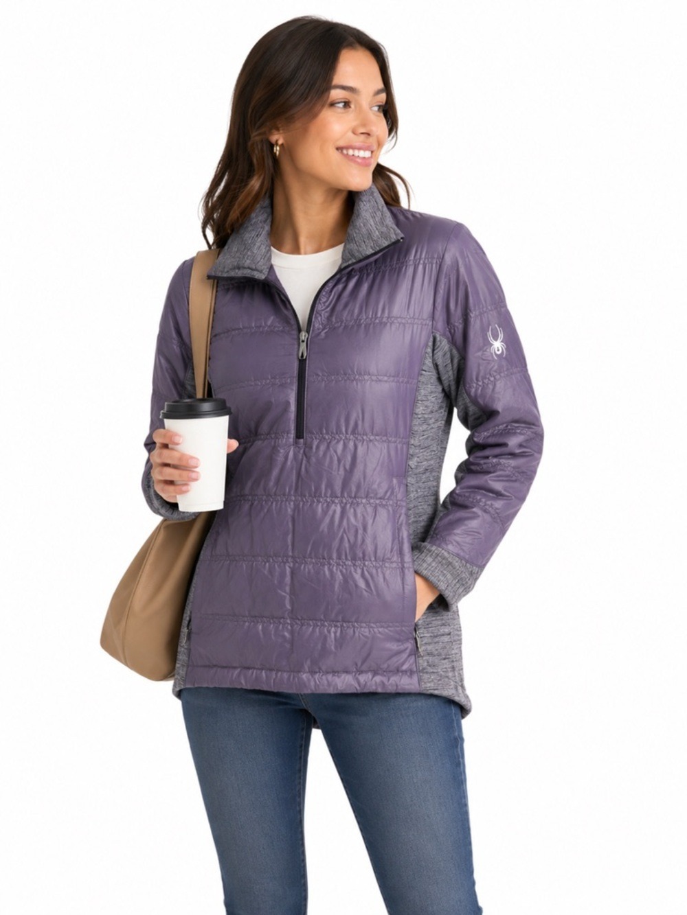 Spyder Purple1/2 Zip Pullover Puffer Jacket with Front Pouch Women’s Siz…